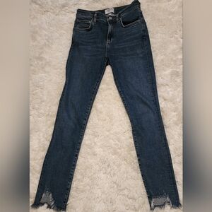 AGOLDE Dark Wash High-rise Sharkbite Hem Blue Denim Skinny Jeans Sz. 26